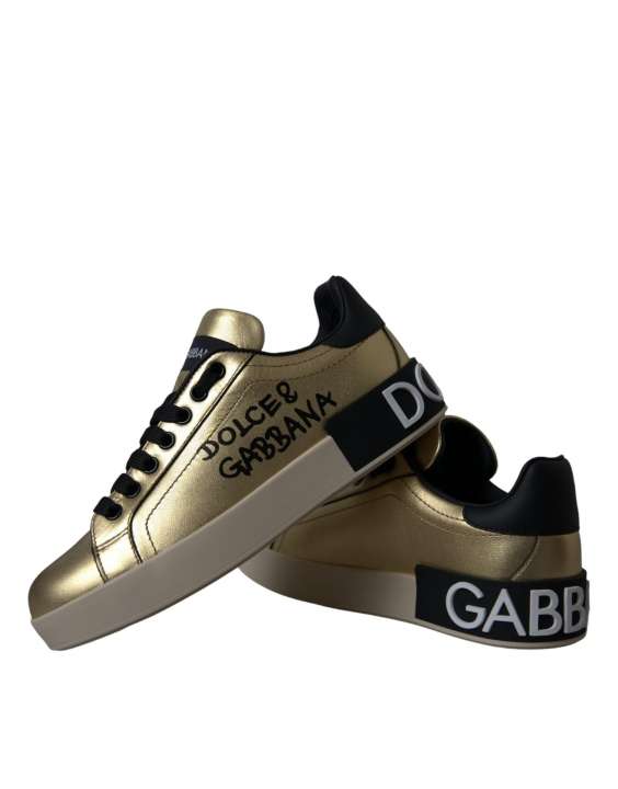 Priser på Dolce & Gabbana Gold Portofino Calf Leather Sneakers Women Shoes