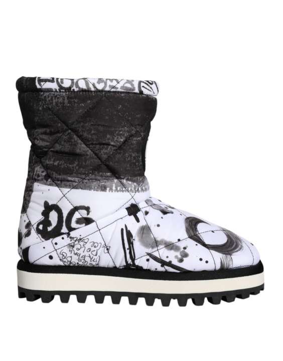 Priser på Dolce & Gabbana White Padded Logo Print Mid Calf Boots Shoes