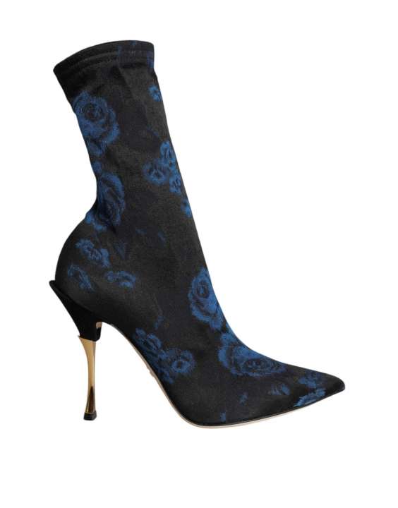 Priser på Dolce & Gabbana Black Floral Stretch Mid Calf Boots Shoes