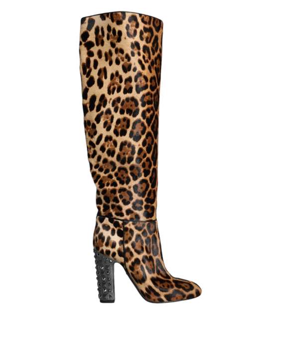 Priser på Dolce & Gabbana Beige Black Leopard Knee High Boots Shoes