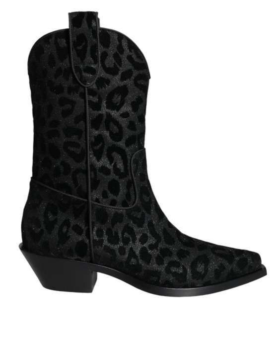 Priser på Dolce & Gabbana Black Gray Leopard Cowboy Boots Shoes