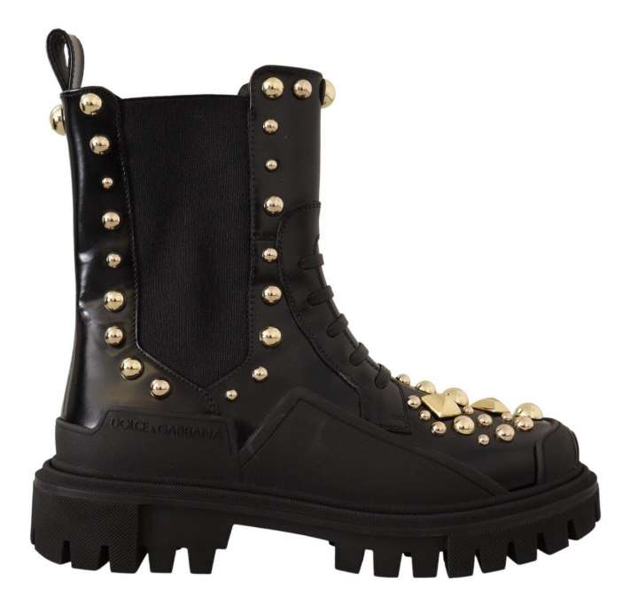 Priser på Dolce & Gabbana Studded Leather Combat Boots with Embroidery