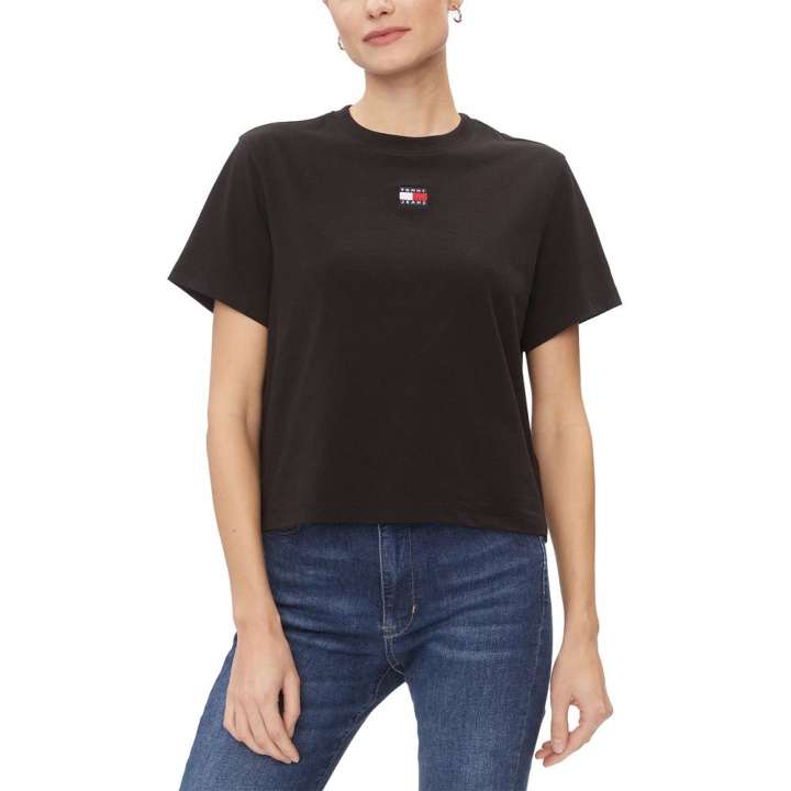 Priser på Tommy Hilfiger Jeans Black Recycled Cotton Tops & T-Shirt