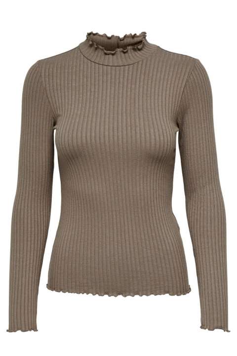 Priser på JDY - Bluse - JDY Fransiska L/S Highneck Top - Walnut