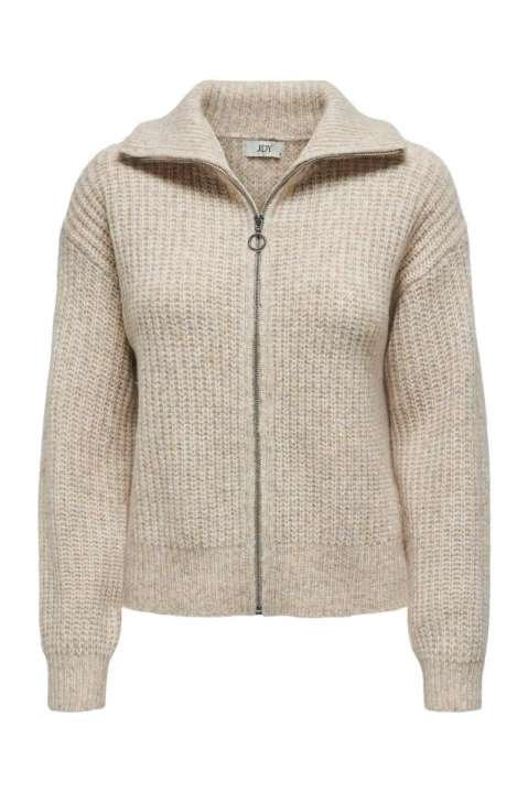 Priser på JDY - Cardigan - JDY Silja L/S Zip Cardigan - Oatmeal/Melange