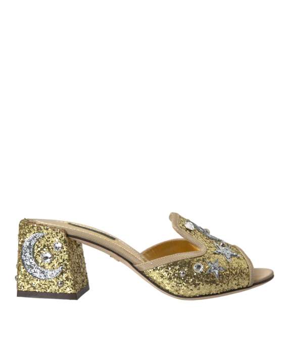 Priser på Dolce & Gabbana Gold Sequin Leather Heels Sandals Shoes