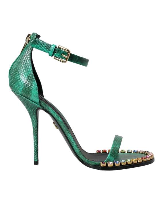 Priser på Dolce & Gabbana Green Exotic Leather Crystal Sandals Shoes