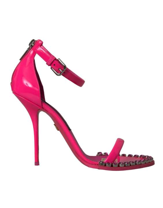 Priser på Dolce & Gabbana Pink Leather Crystal Heels Sandals Shoes