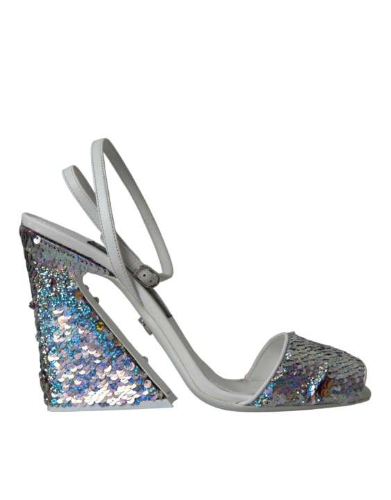 Priser på Dolce & Gabbana White Silver Sequin Ankle Strap Sandals Shoes