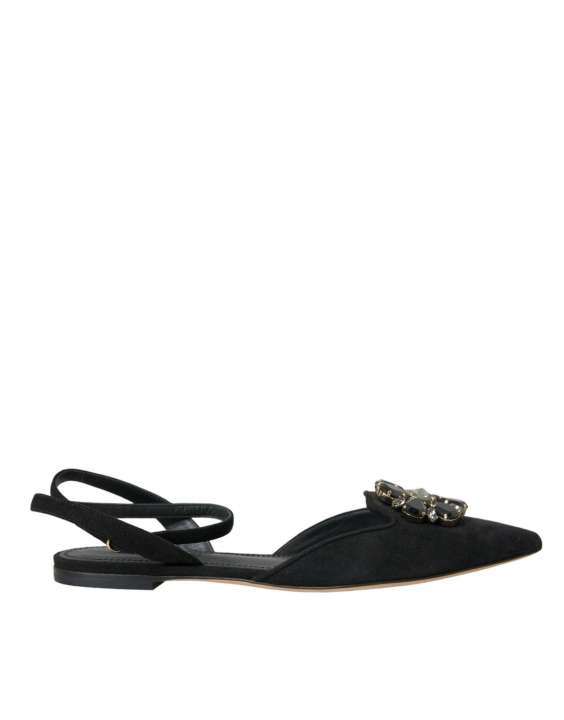 Priser på Dolce & Gabbana Black Leather Crystal Slingback Sandals Shoes