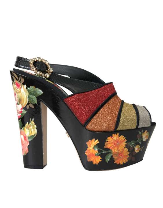 Priser på Dolce & Gabbana Multicolor Floral Crystal Platform Sandals Shoes