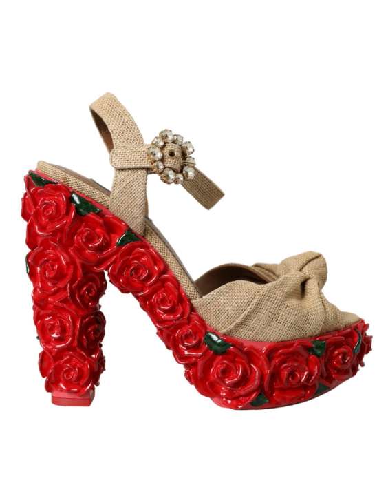 Priser på Dolce & Gabbana Red Roses Crystal Platform Sandals Shoes