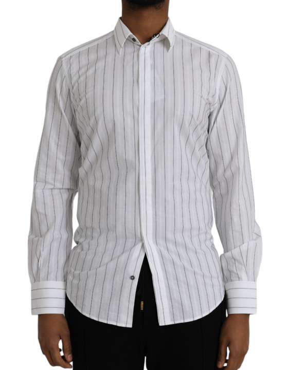 Priser på Dolce & Gabbana Black White Striped Formal Dress GOLD Shirt