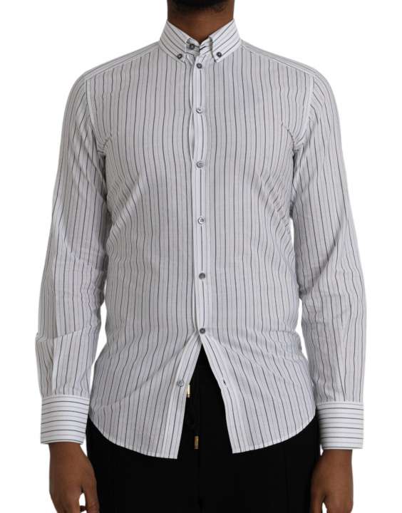 Priser på Dolce & Gabbana Black White Striped Formal Dress GOLD Shirt