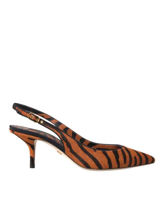 Priser på Dolce & Gabbana Black Orange Zebra Leather Slingbacks Shoes