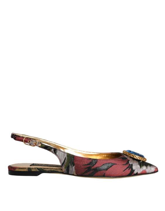 Priser på Dolce & Gabbana Multicolor Jacquard Crystal Flats Slingback Shoes