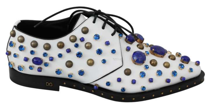 Priser på Dolce & Gabbana Elegant White Leather Dress Shoes With Crystals