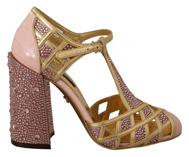 Priser på Dolce & Gabbana Silk-Infused Leather Crystal Pumps in Pink Gold