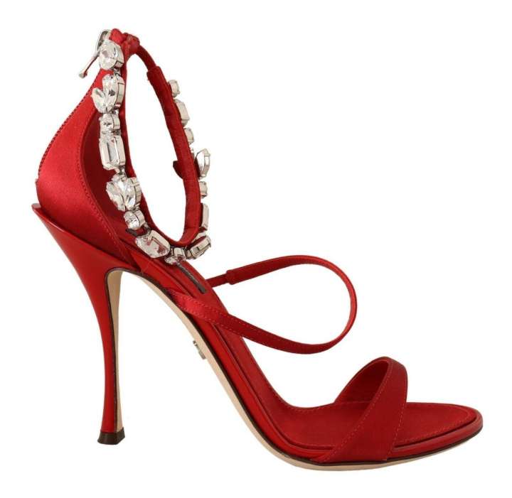 Priser på Dolce & Gabbana Red Crystal-Embellished Heel Sandals