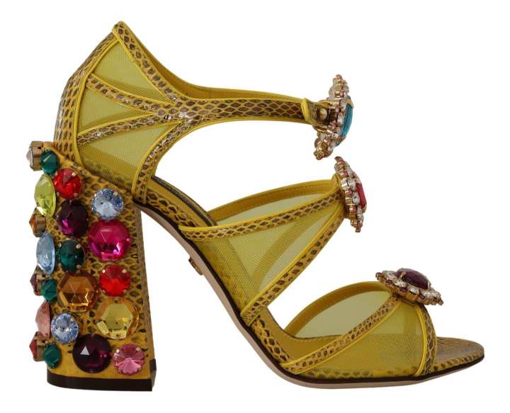 Priser på Dolce & Gabbana Stunning Crystal-Embellished Yellow Leather Sandals