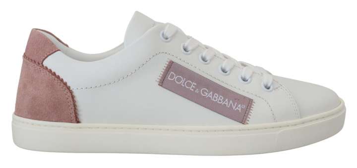 Priser på Dolce & Gabbana Chic White Pink Leather Low-Top Sneakers