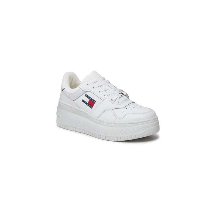 Priser på Tommy Hilfiger Jeans White Leather Sneaker