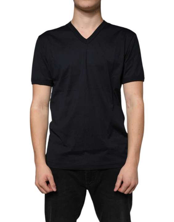 Priser på Dolce & Gabbana Black Logo Cotton Vneck Short Sleeve T-shirt