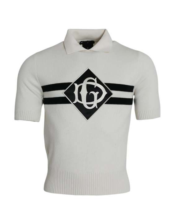 Priser på Dolce & Gabbana White DG Logo Collared Henley Shirt T-shirt