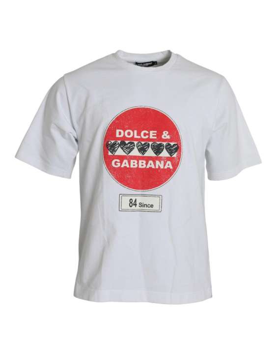 Priser på Dolce & Gabbana White Amor Heart Cotton Crewneck Short Sleeve T-shirt