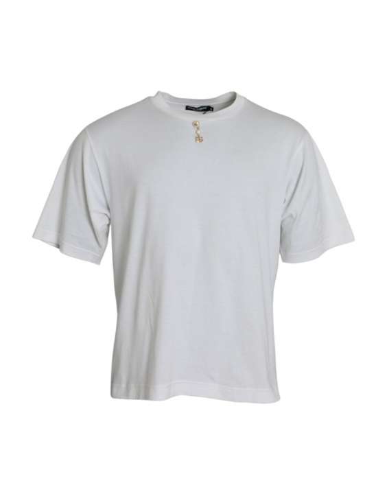 Priser på Dolce & Gabbana White Embellished Cotton Crew Neck T-shirt