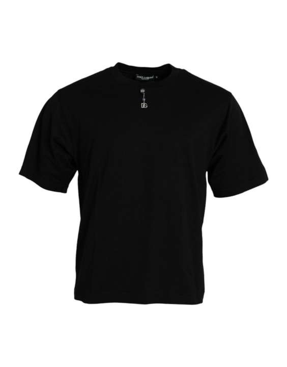 Priser på Dolce & Gabbana Black Embellished Cotton Crew Neck T-shirt