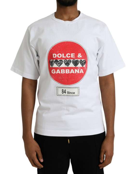 Priser på Dolce & Gabbana White Amor Heart Cotton Crewneck Short Sleeve T-shirt