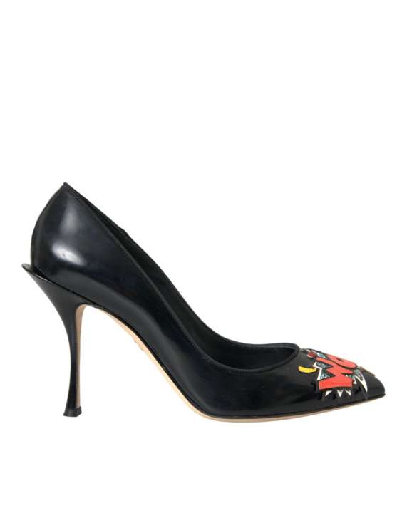 Priser på Dolce & Gabbana Black Leather WOW Patch Heels Pumps Shoes