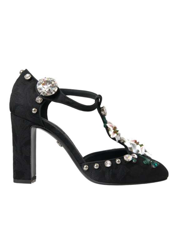 Priser på Dolce & Gabbana Black Lilies Crystal Heels Pumps Shoes