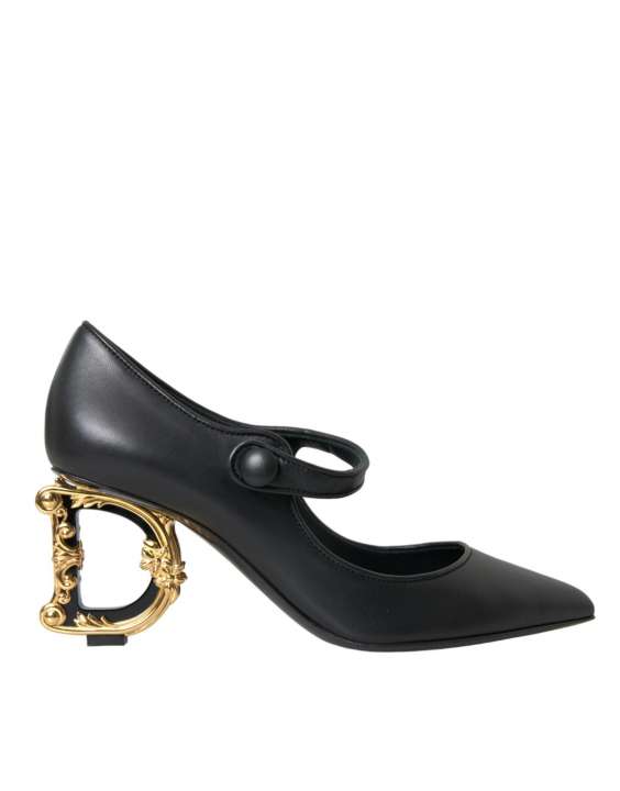 Priser på Dolce & Gabbana Black Leather Logo Heels Mary Janes Pumps Shoes