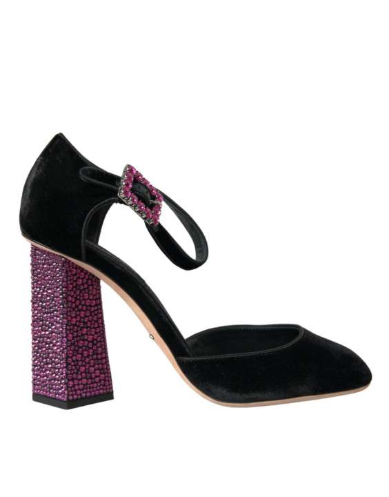 Priser på Dolce & Gabbana Black Velvet Strass Crystal Mary Janes Shoes