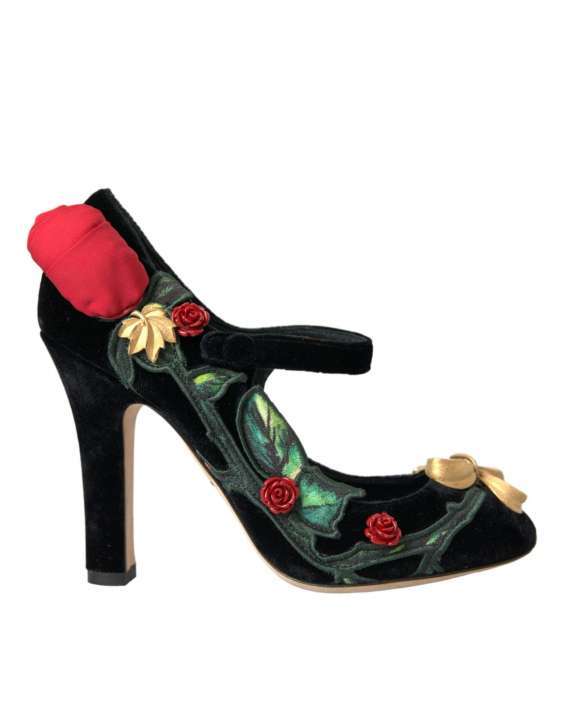 Priser på Dolce & Gabbana Black Roses Crystal Brooch Mary Jane Shoes