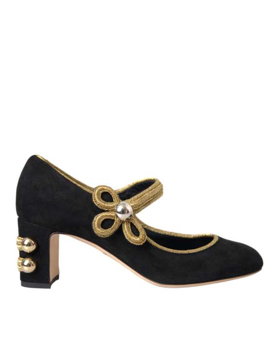 Priser på Dolce & Gabbana Black Suede Gold Mary Janes Heels Pumps Shoes