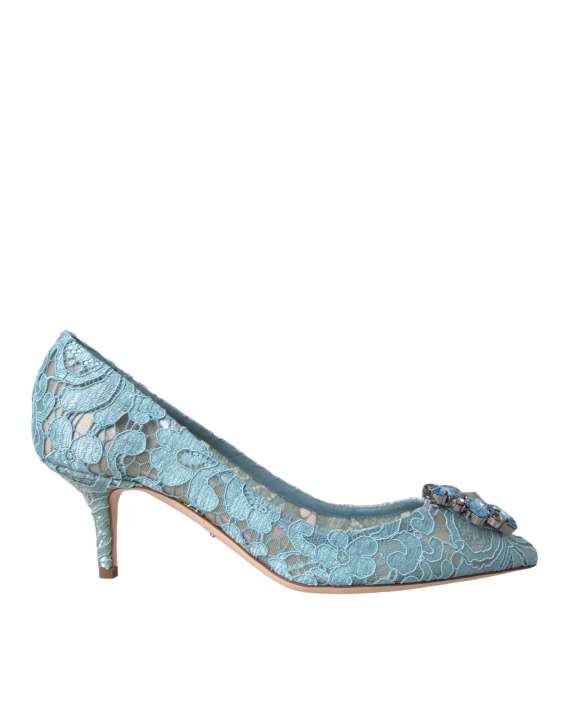 Priser på Dolce & Gabbana Blue Taormina Lace Crystal Heel Pumps Shoes