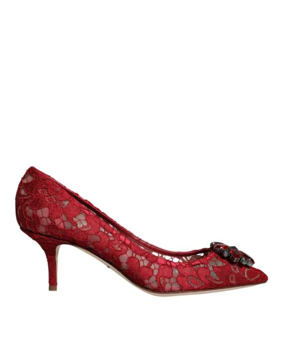 Priser på Dolce & Gabbana Red Taormina Lace Crystal Heels Pumps Shoes