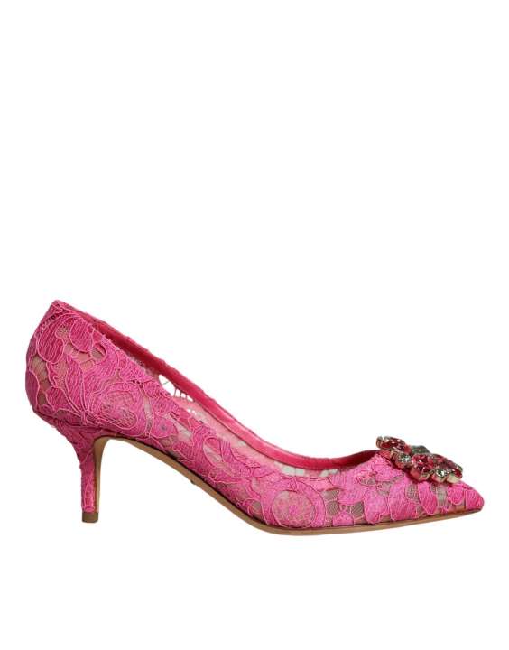 Priser på Dolce & Gabbana Pink Taormina Lace Crystal Heels Pumps Shoes