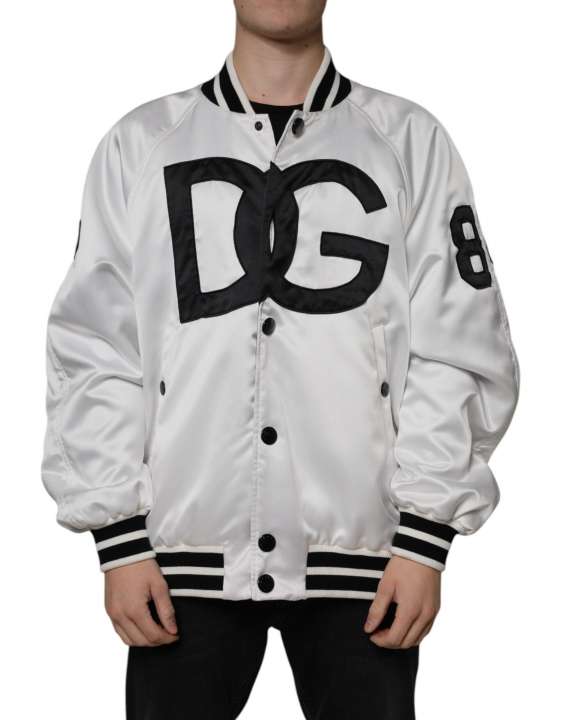 Priser på Dolce & Gabbana White Polyester Logo Full Zip Bomber Jacket