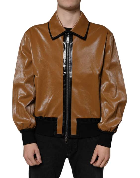 Priser på Dolce & Gabbana Brown Leather Full Zip Men Bomber Jacket