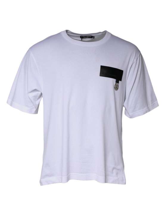 Priser på Dolce & Gabbana White Logo Patch Cotton Crew Neck T-shirt