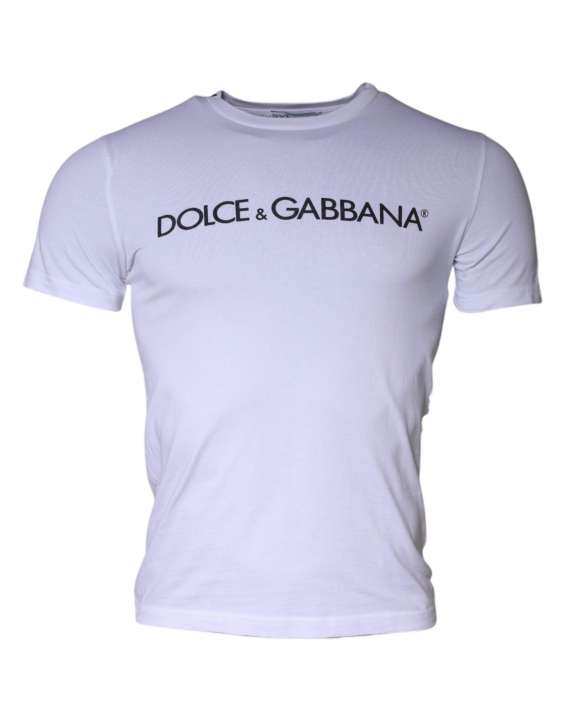 Priser på Dolce & Gabbana White Logo Print Cotton Crew Neck T-shirt