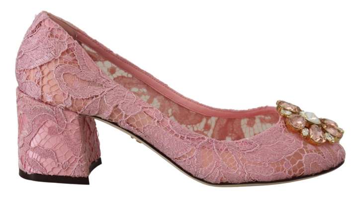 Priser på Dolce & Gabbana Pastel Pink Lace Crystal Embellished Pumps