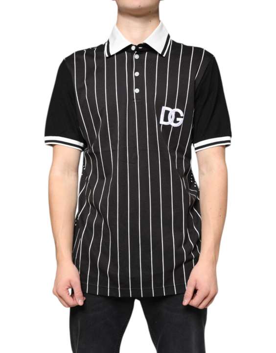 Priser på Dolce & Gabbana Black White Stripes Collared Polo T-shirt