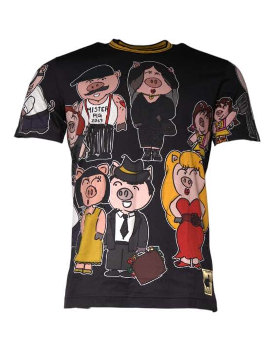 Priser på Dolce & Gabbana Black Pig Family Cotton Crew Neck T-shirt