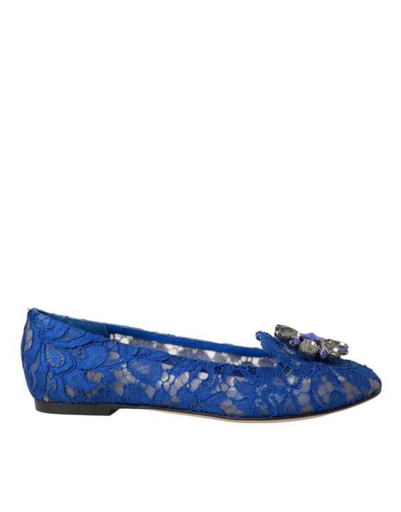 Priser på Dolce & Gabbana Blue Lace Crystal Ballet Flats Loafers Shoes