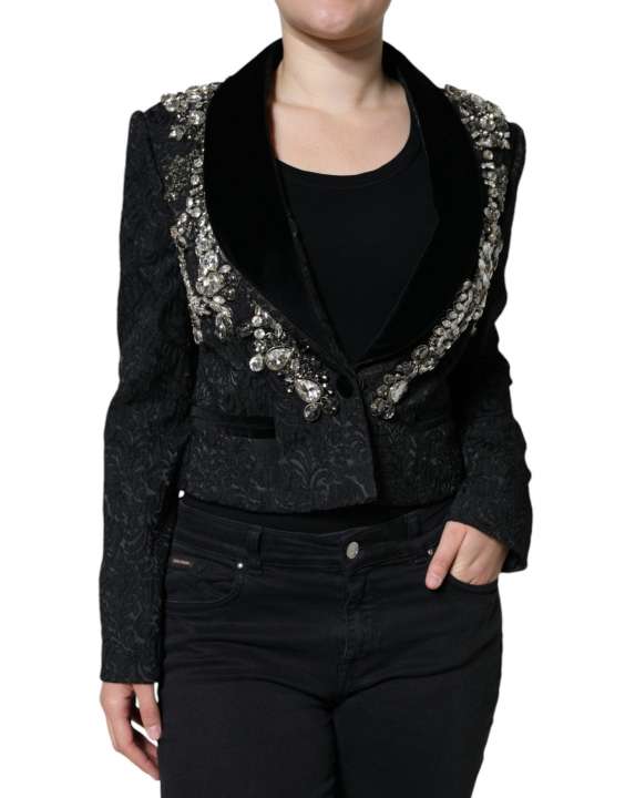 Priser på Dolce & Gabbana Black Jacquard Crystal Floral Jacket Blazer